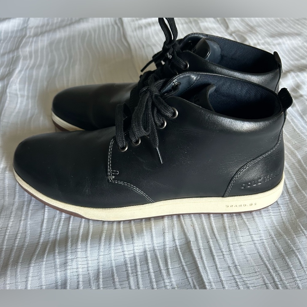 Cole Haan Black Leather Chukka Boots with Off-White Sole